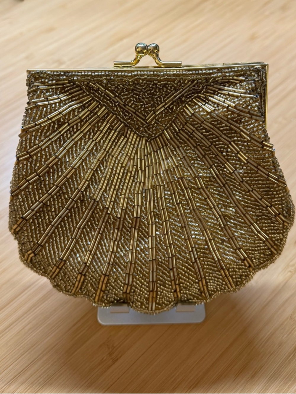 Valerie Stevens Gold Beaded Shell-Style Clutch